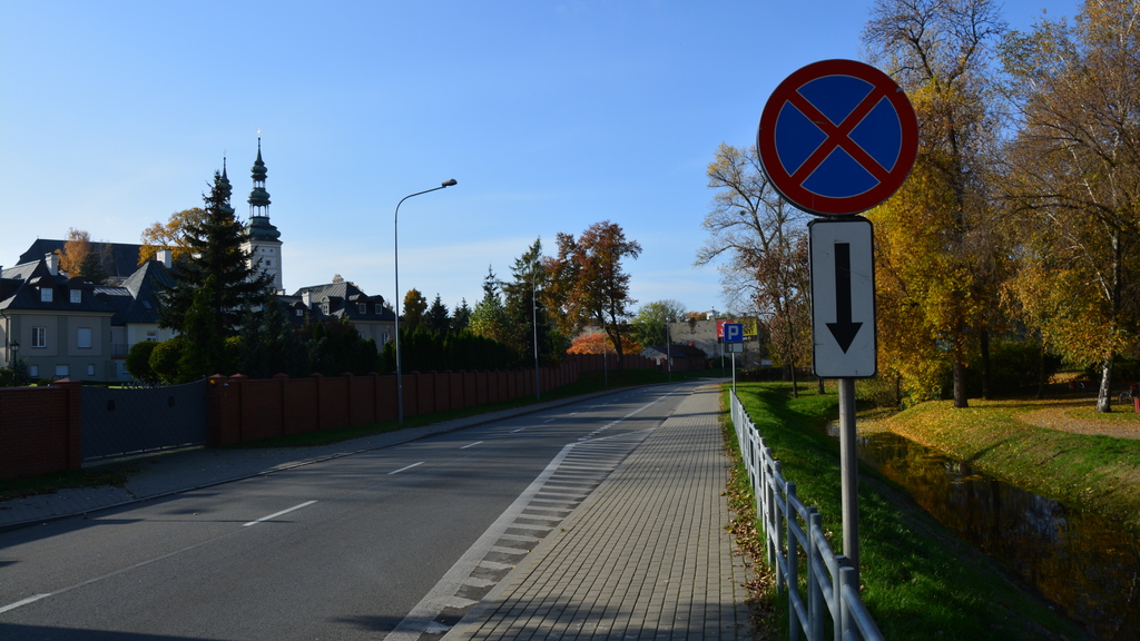 Sytuacja drogowa — pytanie 11151: Czy znak ten, wraz z tabliczką, zabrania zatrzymywania się przed nim po tej stronie drogi, po której się znajduje?