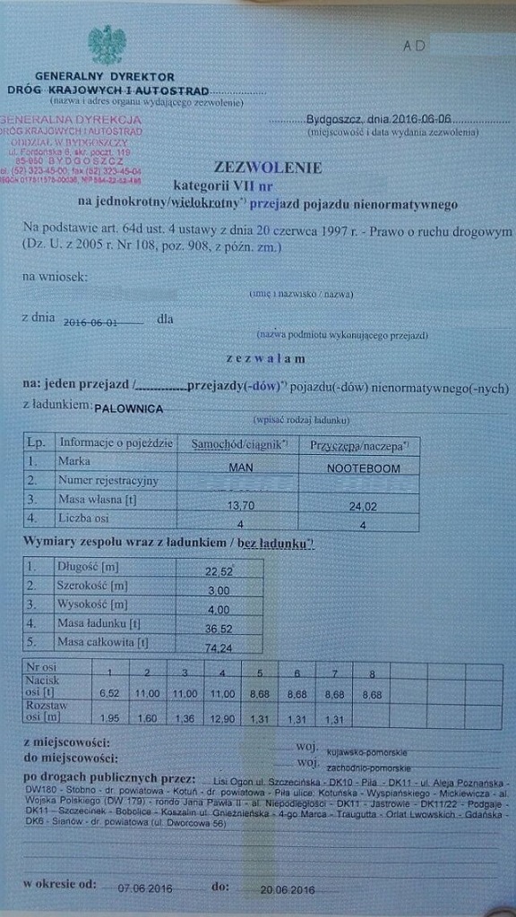 Sytuacja drogowa — pytanie 10793: Czy kierując pojazdem nienormatywnym masz obowiązek mieć przy sobie i okazywać uprawnionym osobom zezwolenie na przejazd?