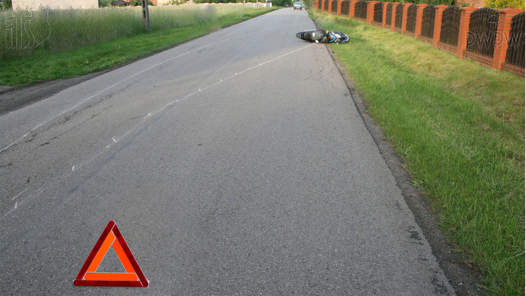 Sytuacja drogowa — pytanie 1252: Kierując motocyklem, uczestniczysz w wypadku drogowym, w którym jest ranny. Czy obowiązuje Cię zakaz usuwania pojazdu z miejsca wypadku?
